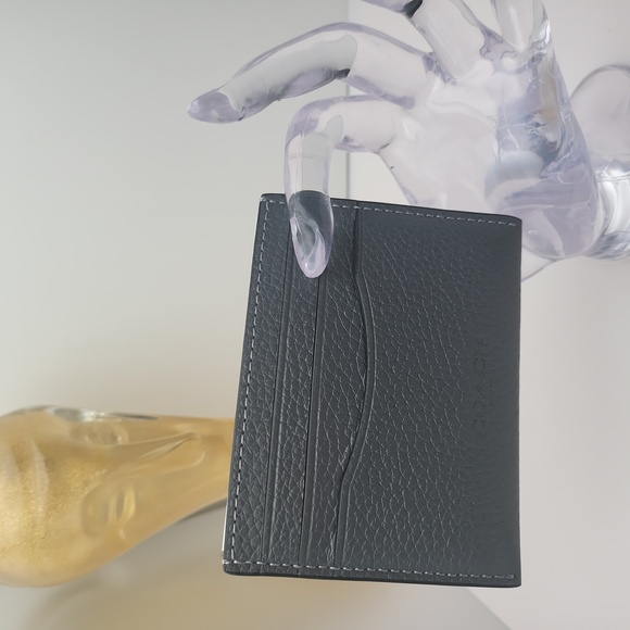COACH-Slim Card Wallet-Grey-Pebbled Leather- 3 slots + front window & pocket NWT - Picture 2 of 4
